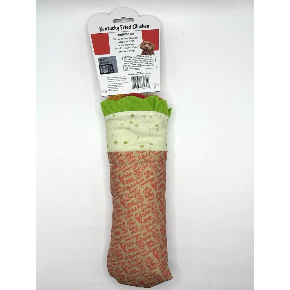 KFC Kentucky Fried Chicken Wrap Soft Plush Dog Toy Squeaky Crinkly New